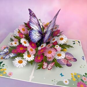 3D Pop Up Greeting Card Flower Butterfly Birthday Thank You Mother All Occasion